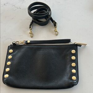 Hammit Black Leather Studded Crossbody Bag with Detachable Strap
